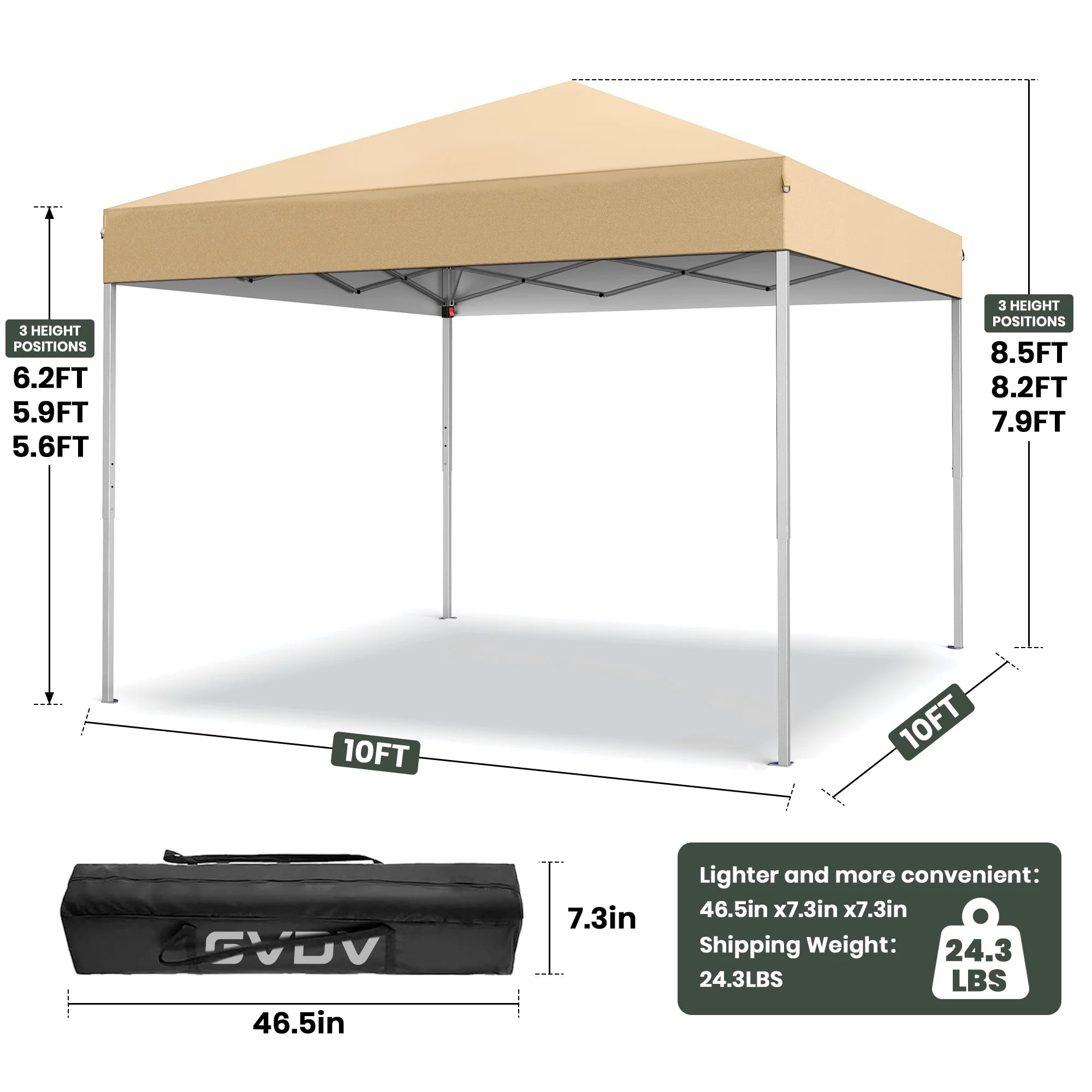 GVDV Canopy Tent, 10x10 Ft Easy Pop up Outdoor Canopy Tent, Portable Straight Leg Gazebo Instant Canopy, Blue