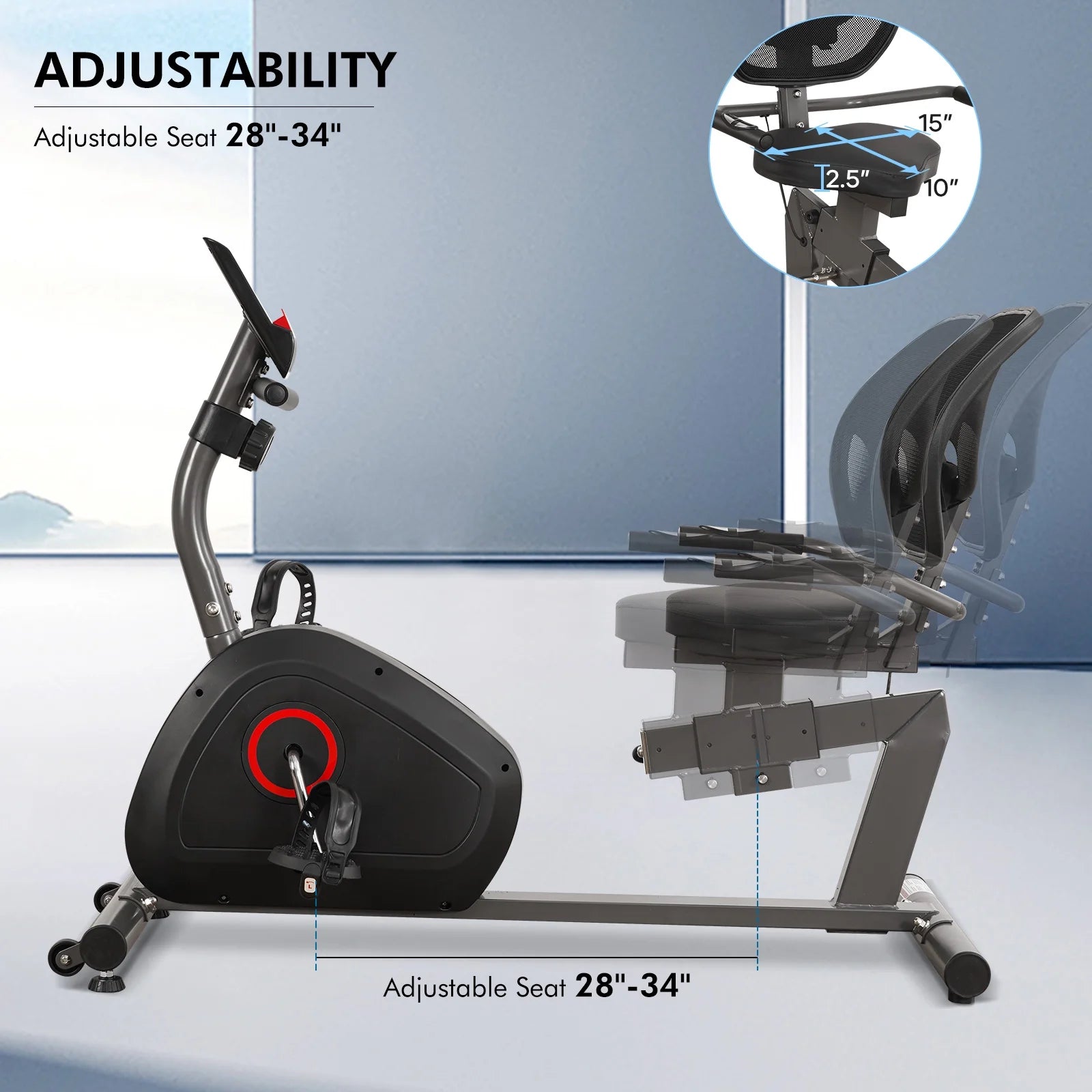 Maxkare Recumbent Exercise Bike for Home Stationary Bike Sturdy Quiet 8 Levels Recumbent Bikes Large Comfortable Seat Heart Rate Handle & Ipad Holder for Gym Seniors Adults