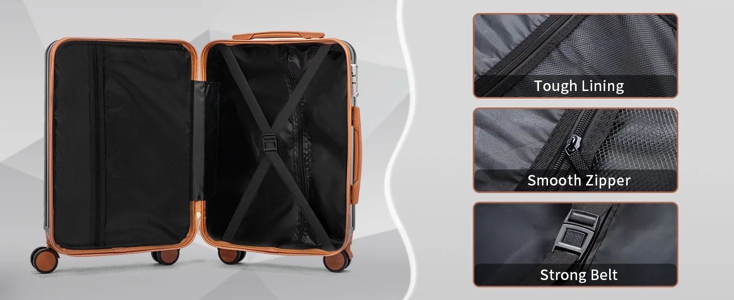 Zimtown Luggage 3 Piece Set Suitcase ABS Hardside Lightweight with TSA Lock Spinner Wheels, Beige