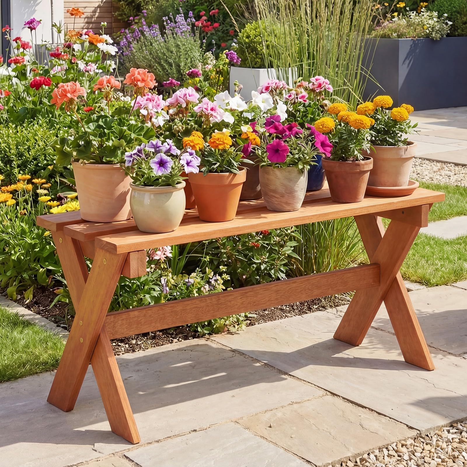 Tangkula Outdoor Wood Bench Backless Patio Dining Bench(1/2)