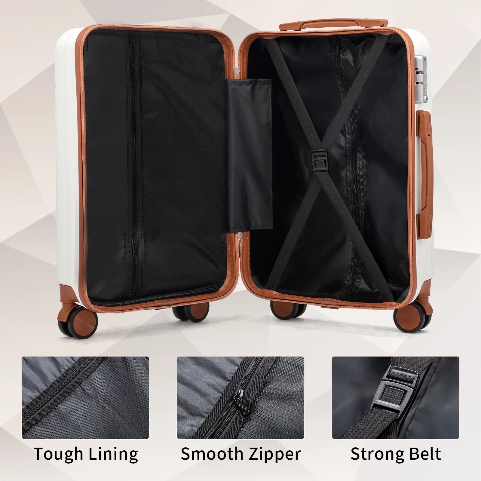 Zimtown Luggage 3 Piece Set Suitcase ABS Hardside Lightweight with TSA Lock Spinner Wheels, Beige