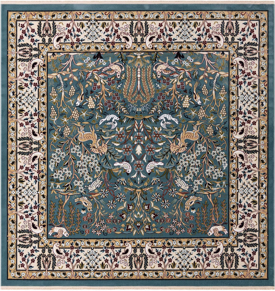 eSale Nain Design 6 ft Square Blue Floral Area Rug