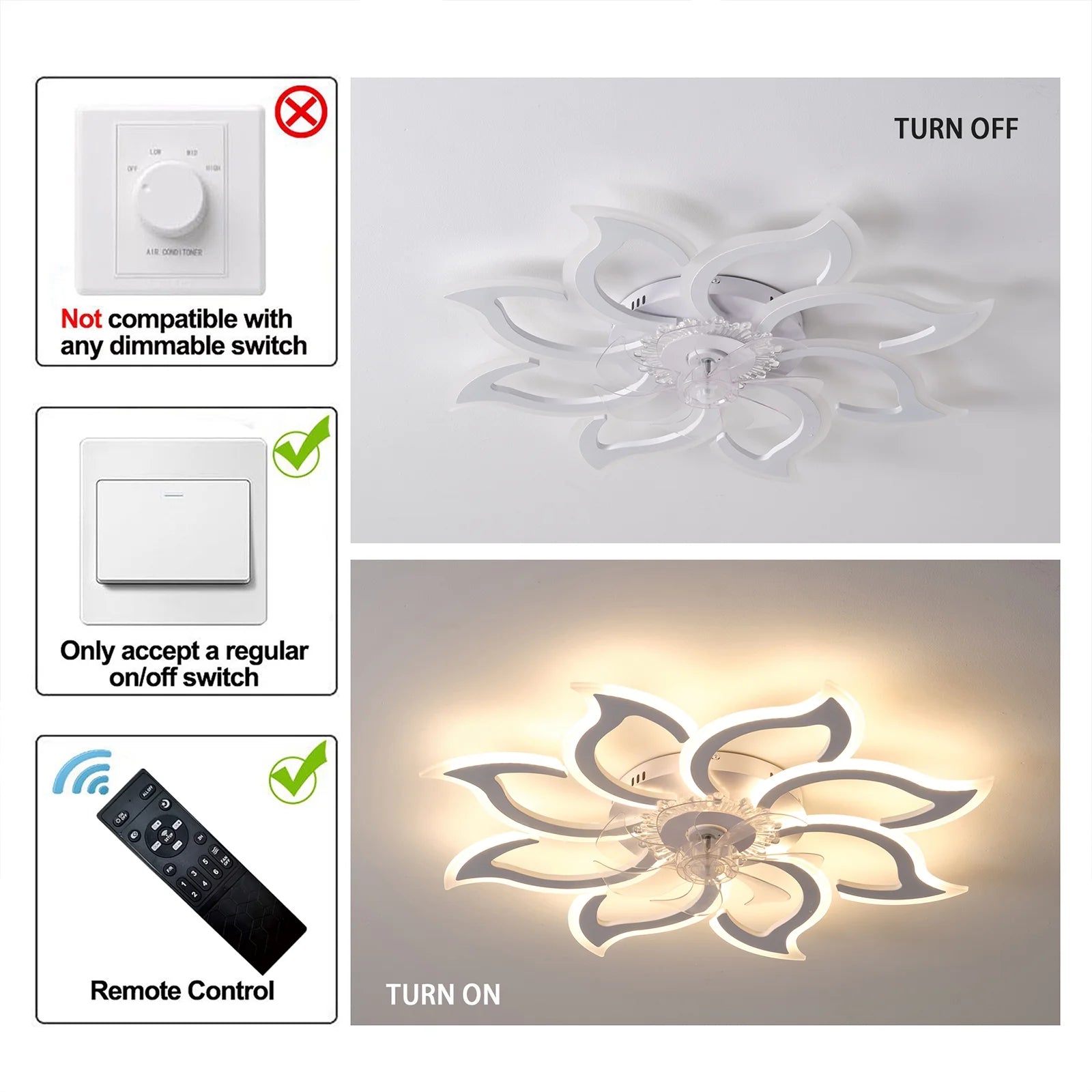 Garwarm Dimmable Ceiling Fan with Light and Remote Control, 27" Small Flush Mounted Ceiling Fan with LED Lights, APP and Remote Controlled, Modern, White