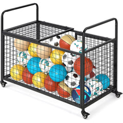 AECOJOY Ball Cart Storage, Rolling Basketball Bin with Wheels for Garage, School, Gym, Sports Equipment and Toy Organizer, Extra Large