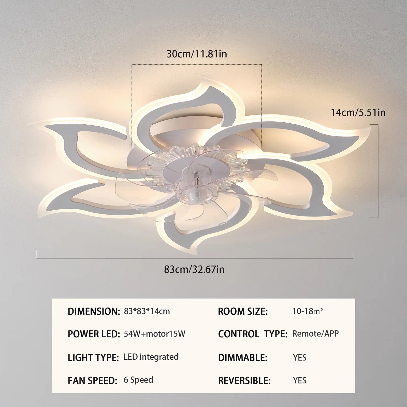 Garwarm Dimmable Ceiling Fan with Light and Remote Control, 27" Small Flush Mounted Ceiling Fan with LED Lights, APP and Remote Controlled, Modern, White