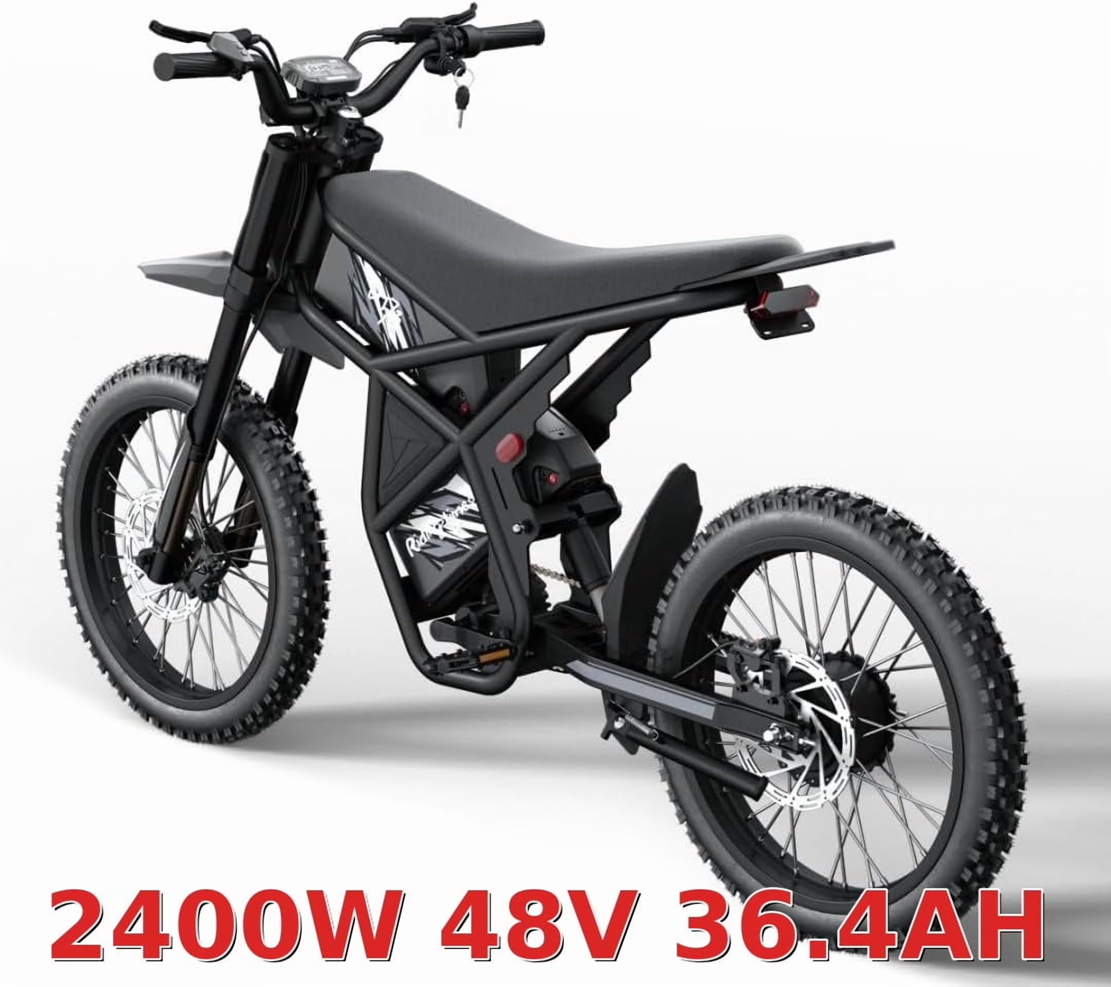 2400W Ridingtimes GT73 2400W 48V Electric Motorbike 18.2ah*2 Electric BIKE UL2849 with 25" Tires Digital Screen Carbon Steel, BLACK