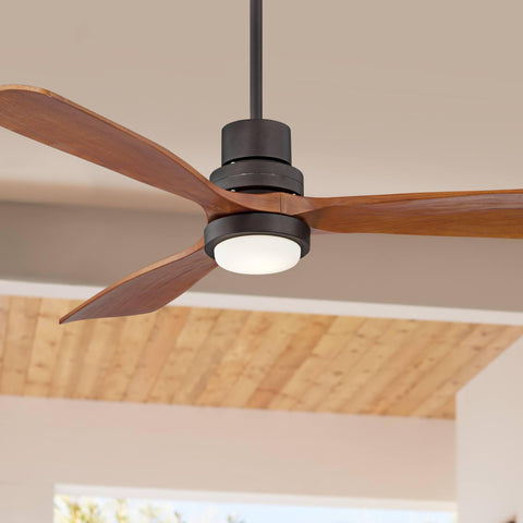 52 inch Casa Vieja Delta-Wing DC Modern Indoor Outdoor Ceiling Fan with LED Light Oil Rubbed Bronze Solid Wood Damp Rated for Patio Exterior House