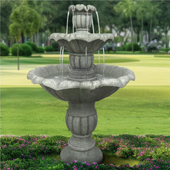 48�?h Outdoor Floor Water Fountain, 3 - Tiers Concrete Water Fountain with Submersible Electric Pump - Garden Cascading Waterfall for Yard Patio Lawn Home Decor