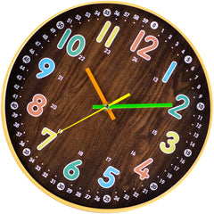HOMEMAXS Kids Bedroom Wall Clock Simple Mute Wooden Clock Round Wall Decor Precise Wall Clock