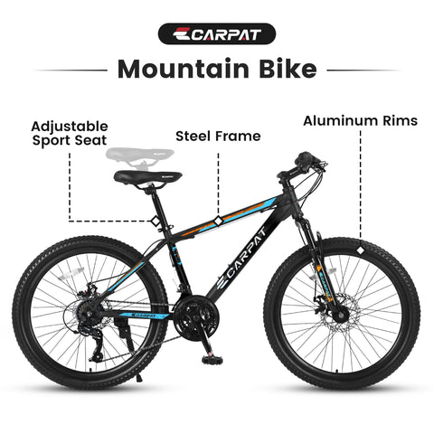 26 in Mountain Bike for Men, Adult Mountain Bike with Shimano 21 Speed & Disc Brakes, Black Orange