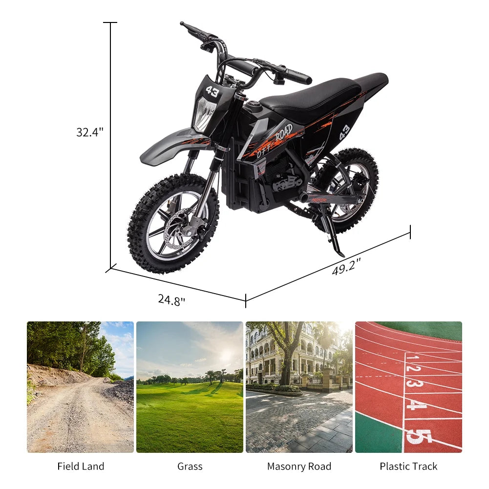 Electric Dirt Bike for Kids, 36V Ride on Motorcycle, up to 15.5MPH, 350W Brushless Motor, LED Headlight, Leather Seat, Front and Back Brakes, Electric Motorcycle for Kids Age 8 - 16, Max Load 175 lb