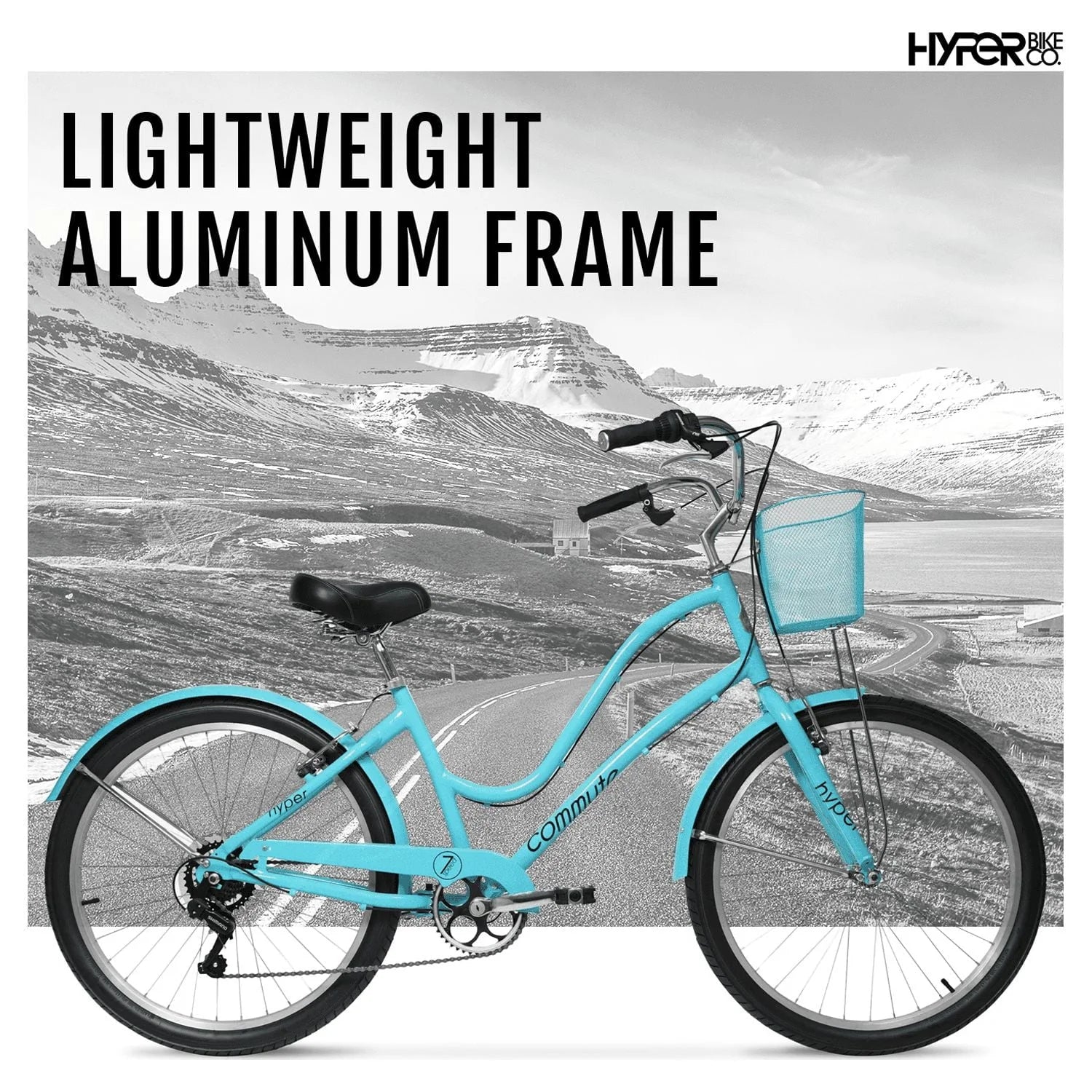 Hyper Bicycle 26" Woman'S Commute Bike with Basket, Neon Teal