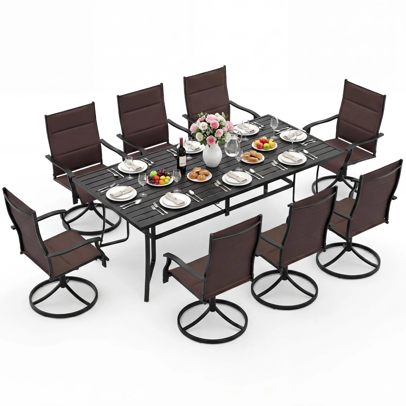 Tangkula 9 Piece Outdoor Dining Set 76” Rectangular Patio Table