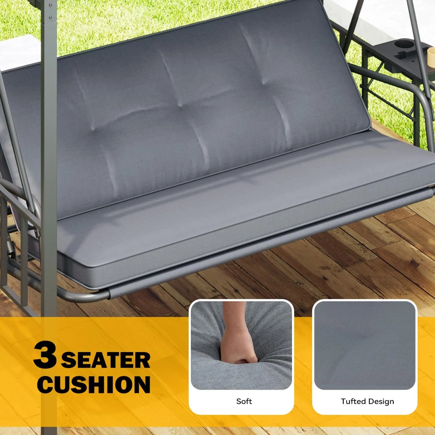 AECOJOY 2-in-1 Convertible Porch Swing Bed 3 Seat, Outdoor Patio Metal Pergola Swing
