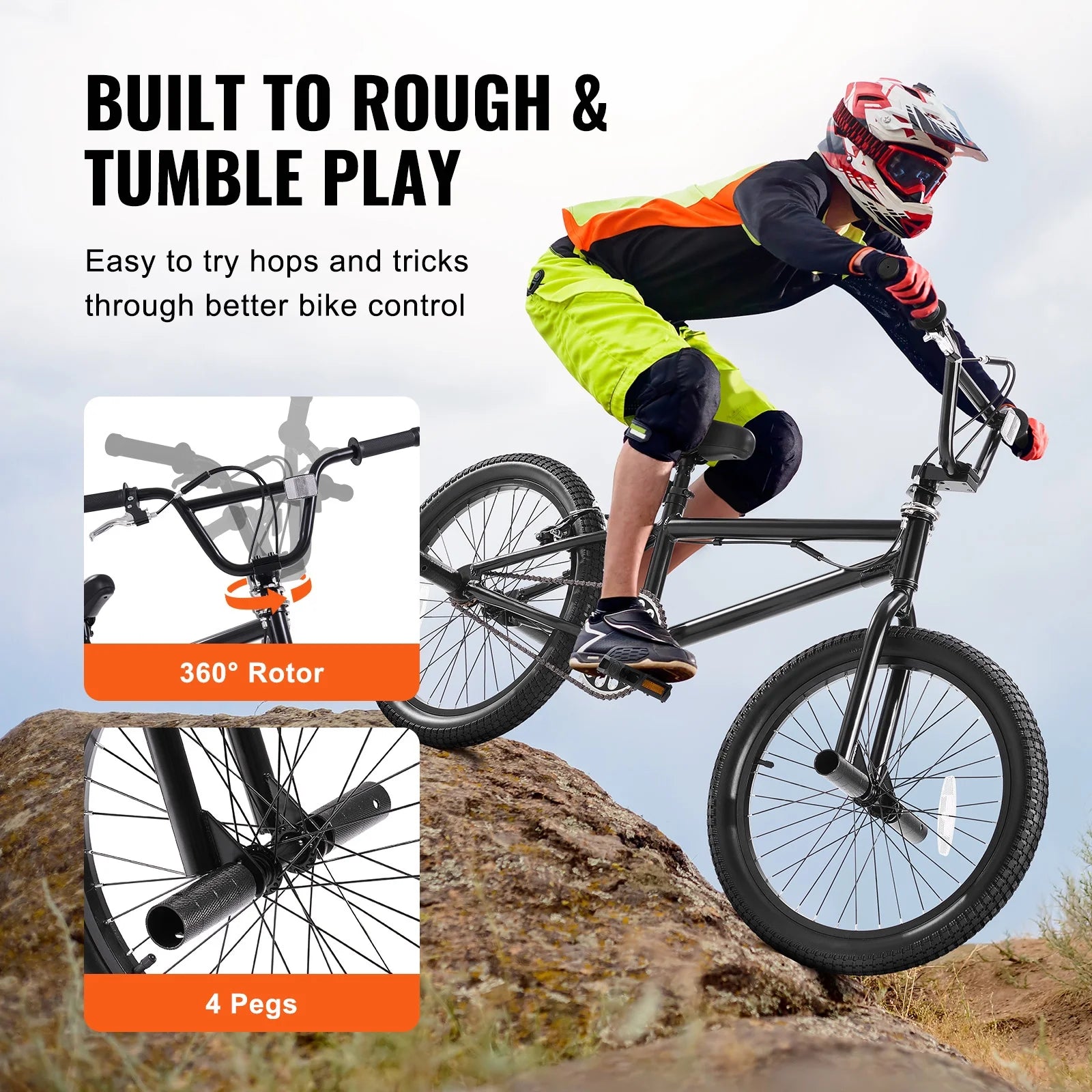 KFFKFF BMX Cycle, Freestyle Bike with 20 - Inch Wheels, BMX Racing Cycle with 360° Rotator and Four Pegs, Suitable for Novice to Skilled Riders, BMX Bikes for Teens and Adults