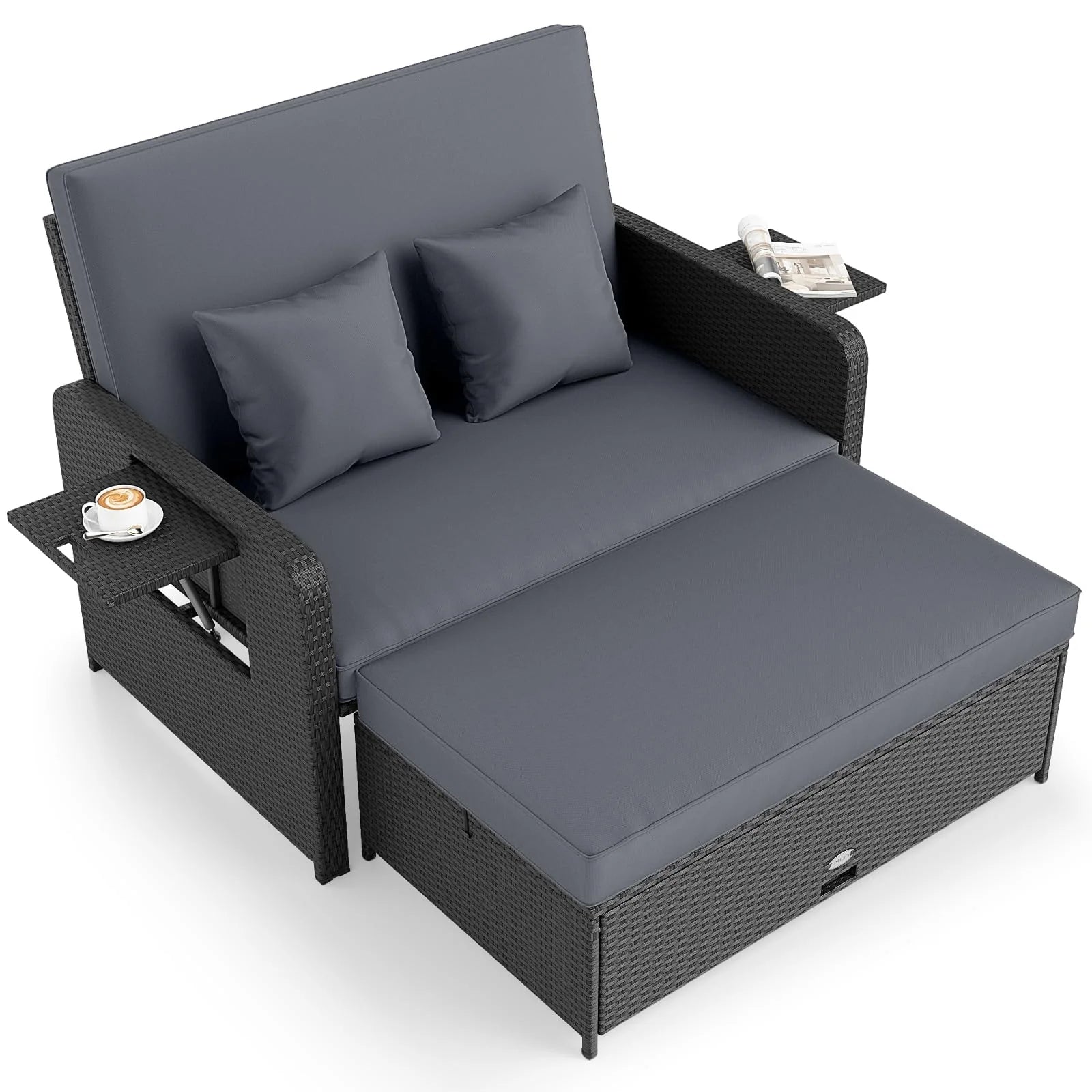 Tangkula Patio Rattan Daybed with 4 Level Adjustable Backrest