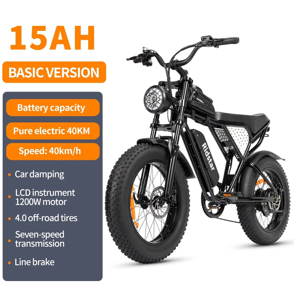 1500W MTB Electric Bicycle 48V 20ah Removable Battery E - Bike，electric Bike for Adults 20" Fat Tire Electric Motorcycle, Shimano 7 Speed Full Suspension Mountain Bike UL2849