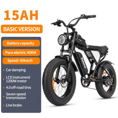 1500W MTB Electric Bicycle 48V 20ah Removable Battery E - Bike，electric Bike for Adults 20" Fat Tire Electric Motorcycle, Shimano 7 Speed Full Suspension Mountain Bike UL2849