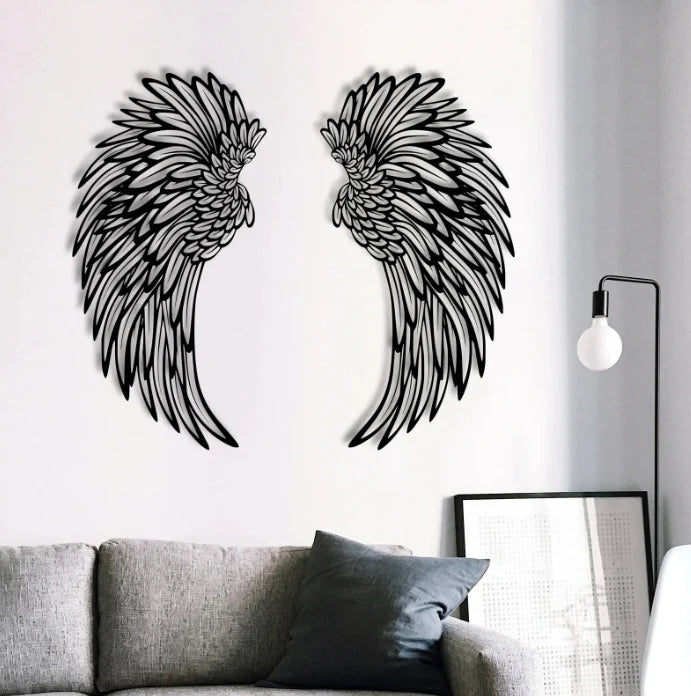 Luxury Angel Wings Metal Wall Art with Soft LED Light – Elegant Home Wall Decor