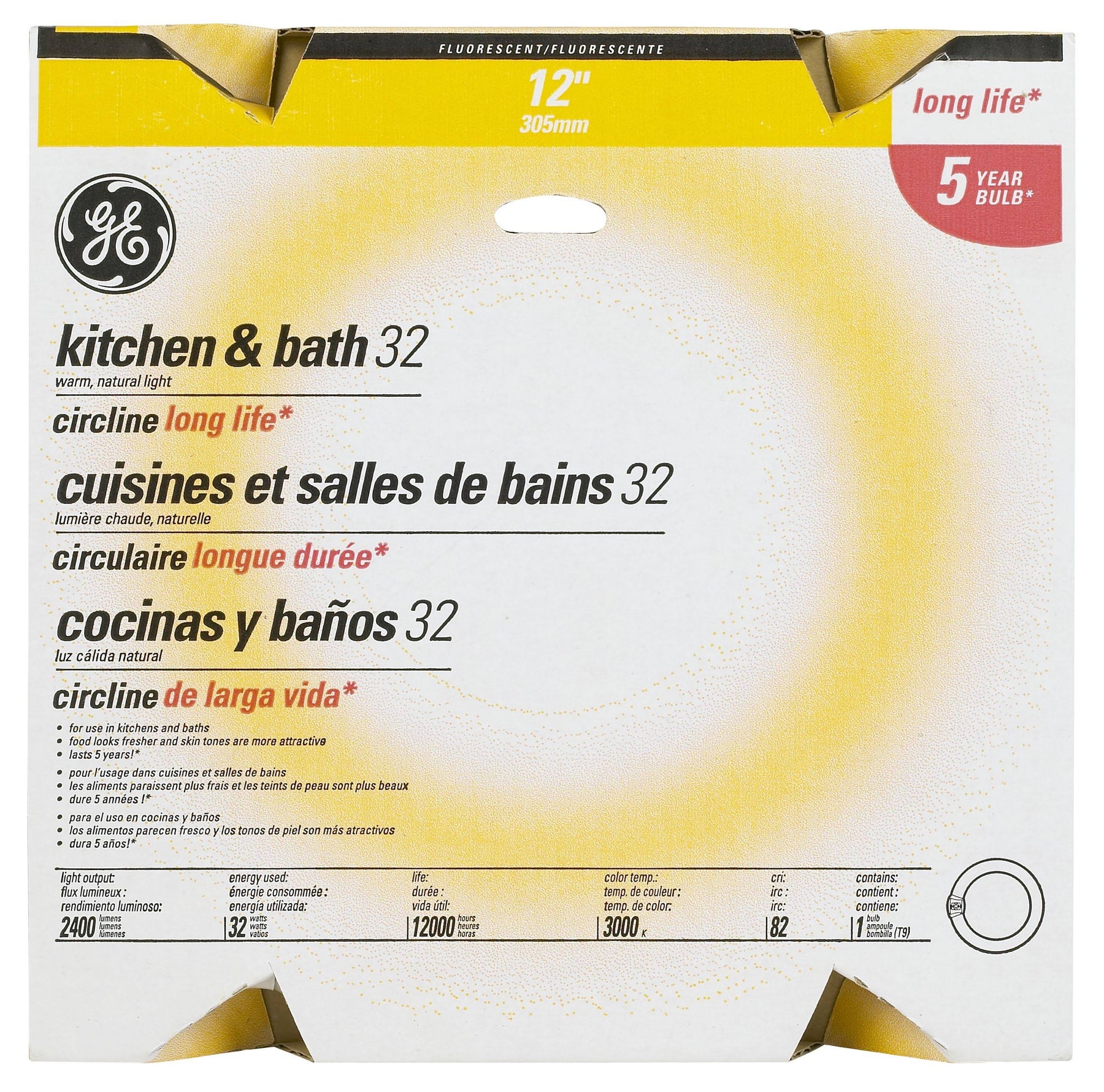 G E Lighting 11085 GE32W Circline Kitchen & Bath Bulb, 32 W, 12"