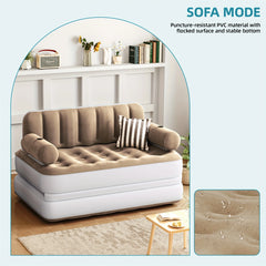 Inflatable Air Sofa Bed 2 - in - 1 Backrest Couch Airbed with Headboard and Pump Convertible Blow up Bed Mattress for Home, Camping, and Guests, Living Room Furniture, Queen Size