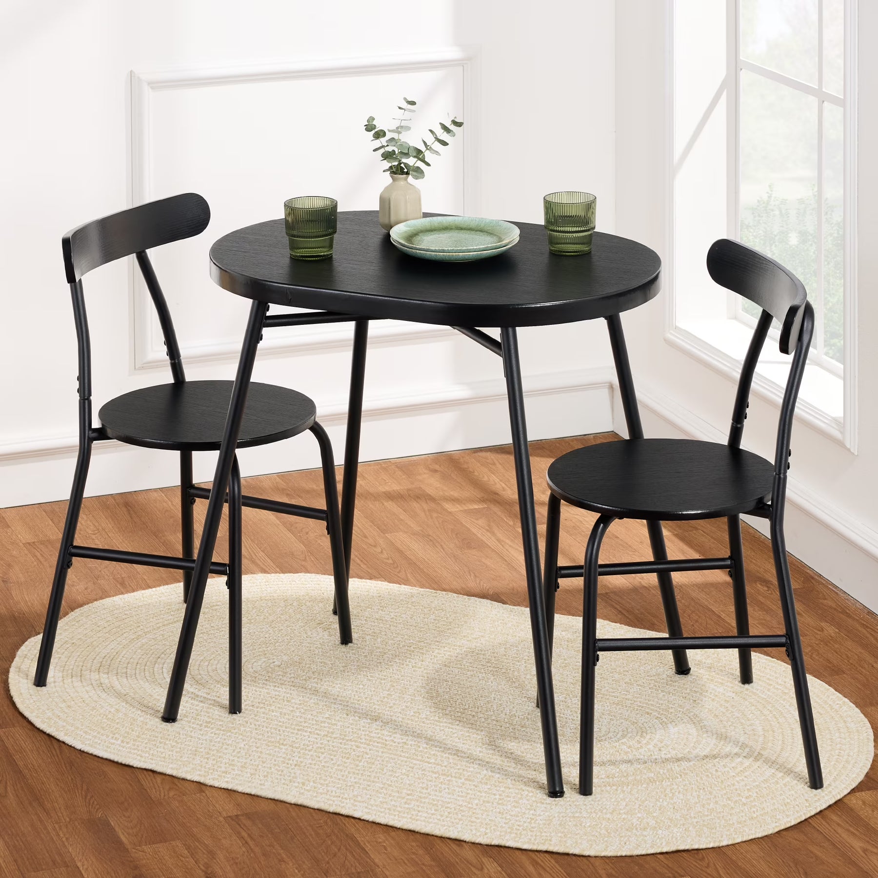 Best Choice Products 3 - Piece Modern Oval Dining Table Set, Small Kitchen Dinette W/ 2 Chairs - Black/Black