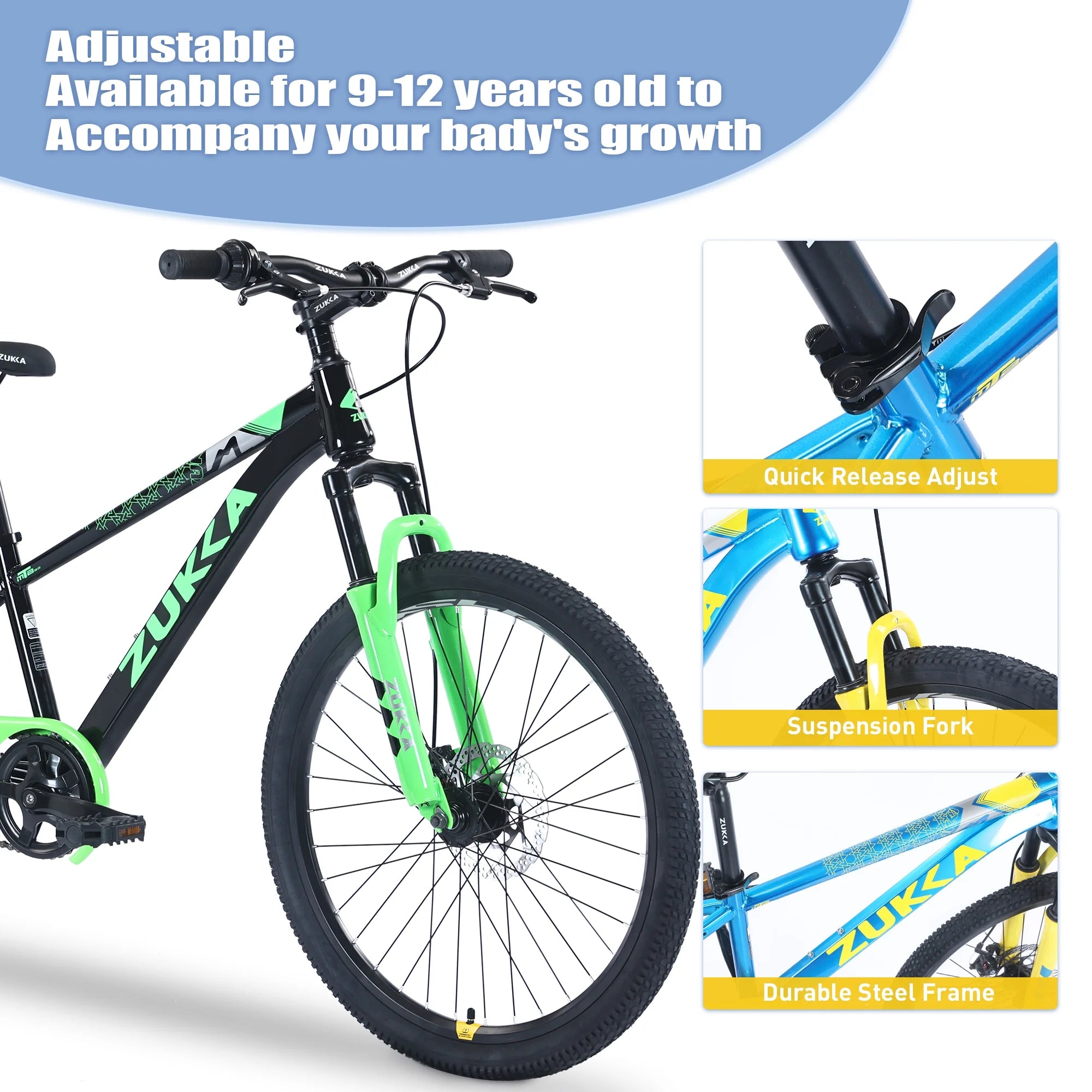 Zukka 20 in Kids Mountain Bike Steel Frame Hardtail Bicycle for Child Aged 7 - 10 Years Pink
