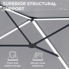 AECOJOY 10FT Large Patio Umbrella with Solar Lights, Rectangle Wall Mounted Outdoor Patio Umbrella, Grey