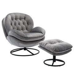 Swivel Accent Chair with Ottoman, Velvet Accent Chair with Footrest, Mid - Century Modern Lounge Chair and Ottoman Set, Reading Chair for Living Room, Bedroom, Reading Room, Home Office, Blue