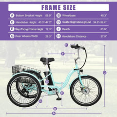Docred 24" Electric Tricycle for Adults & Seniors, 7 Speed 3 Wheel E - Bike with Large Basket/Low - Step Through Frame, 350W Motor 36V/10.4AH Lithium Bettery, 15.5MPH