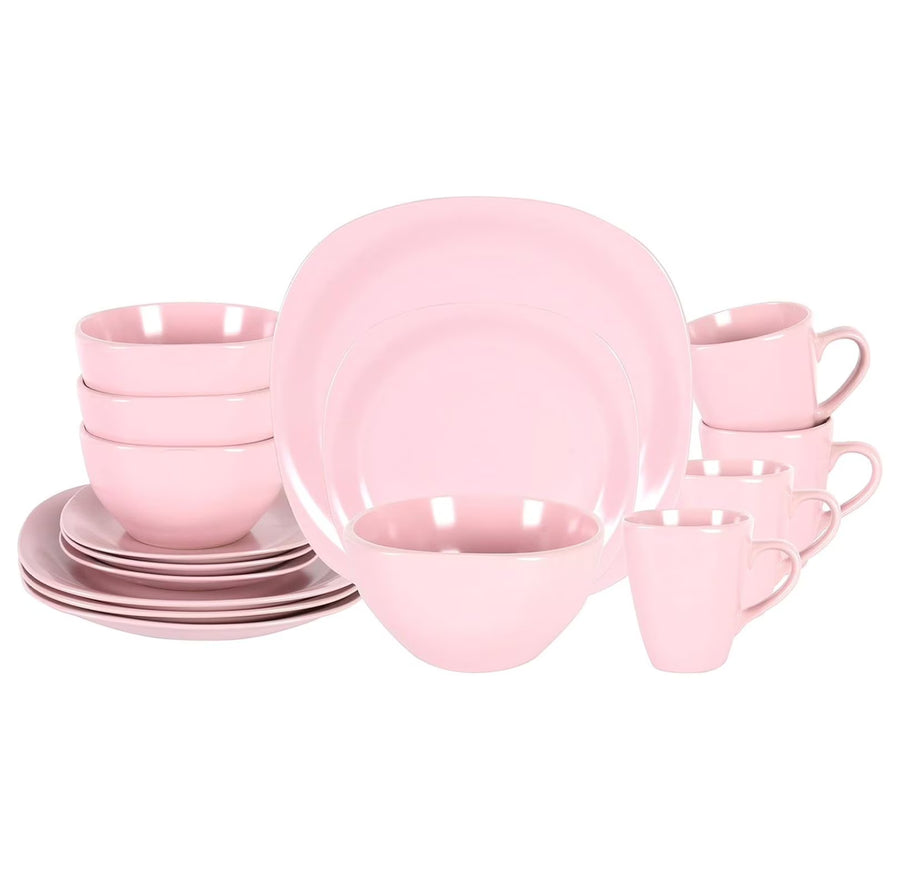 Stoneware Square 16pc Dinnerware Set, Matte Rosé