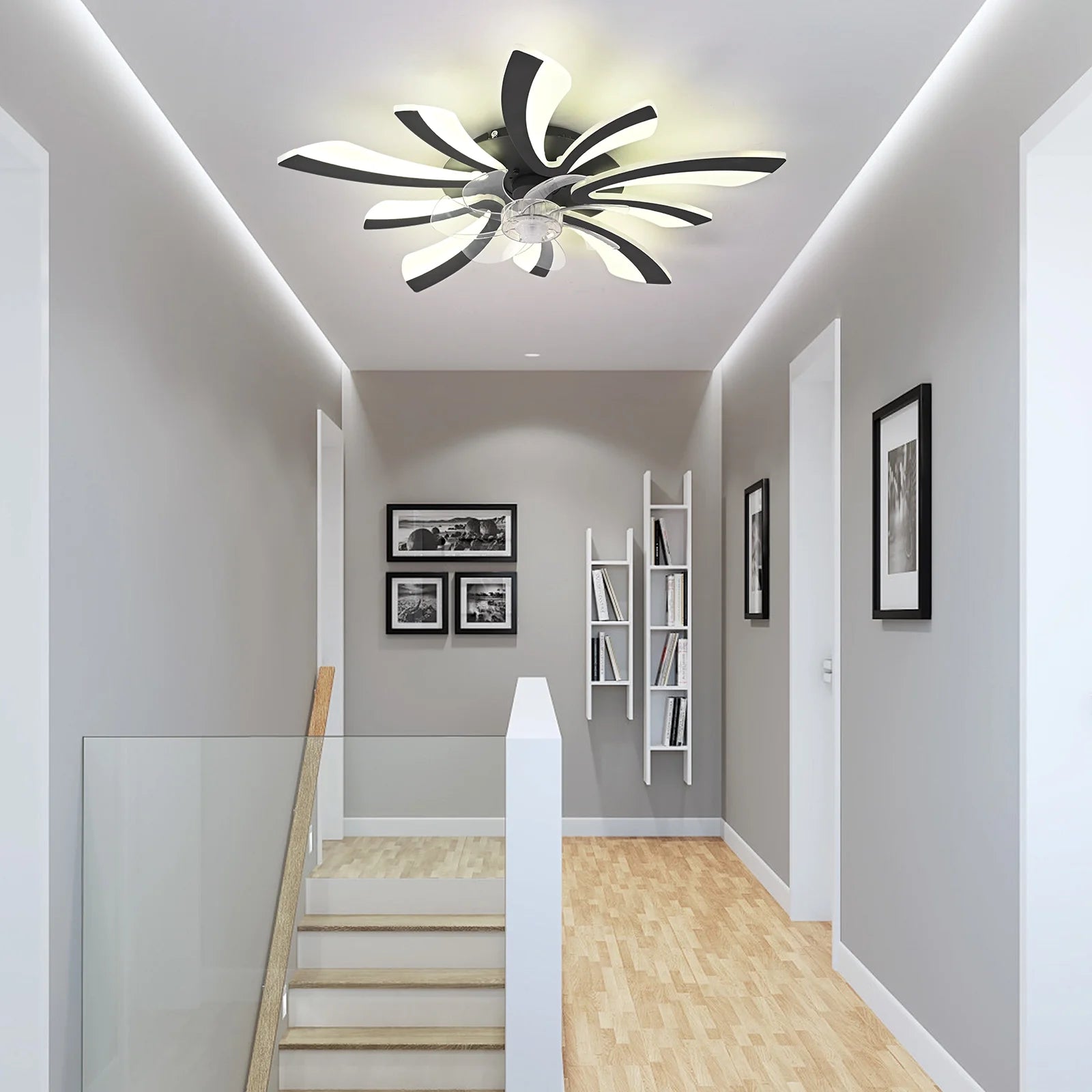 Garwarm Dimmable Ceiling Fan with Light and Remote Control, 27" Small Flush Mounted Ceiling Fan with LED Lights, APP and Remote Controlled, Modern, White