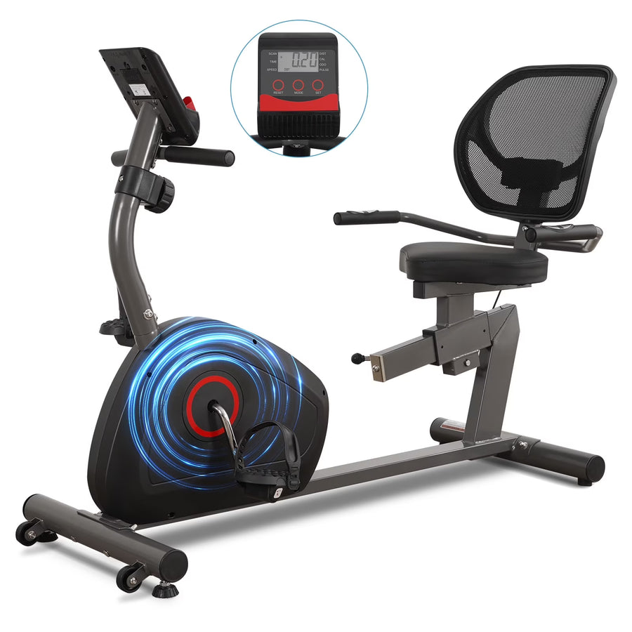 Maxkare Recumbent Exercise Bike for Home Stationary Bike Sturdy Quiet 8 Levels Recumbent Bikes Large Comfortable Seat Heart Rate Handle & Ipad Holder for Gym Seniors Adults