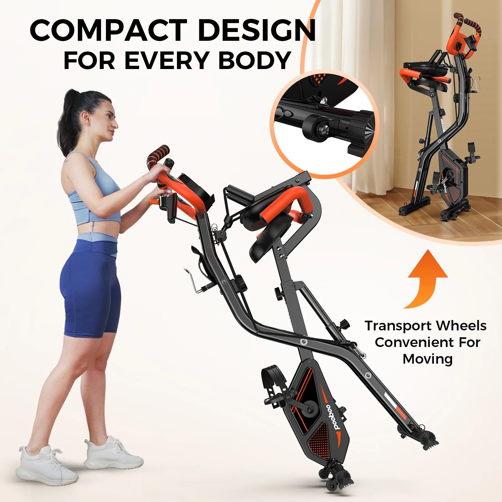 Pooboo 4in1 Folding Exercise Bike Indoor Cycling Bike Stationary Magnetic X Bike Gym Workout 300 lb Easy to Get on/Off