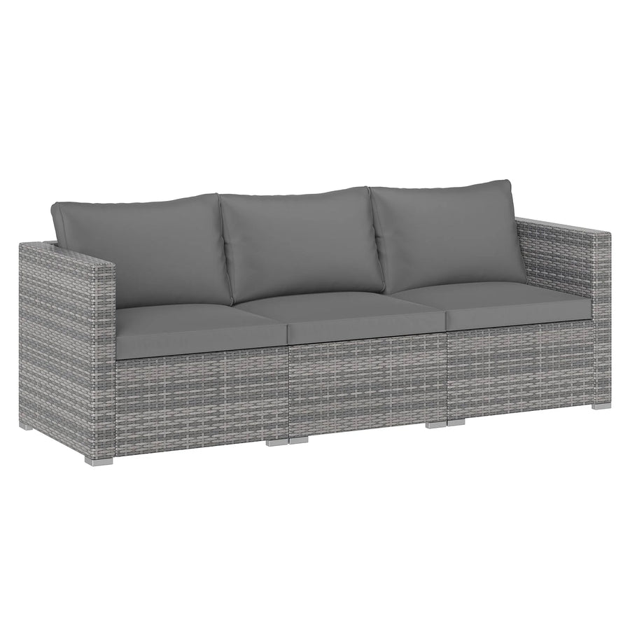 Tangkula Outdoor Patio 3 Seat Sofa Set | PE Rattan Modular Cushioned Sectional Couch Furniture Set