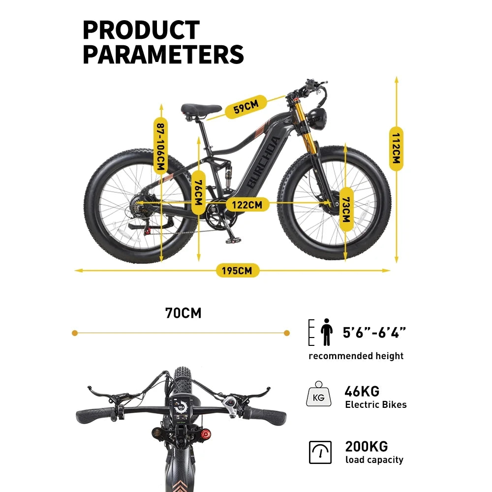 Dual Motors AWD 2000W Electric Bike for Adult 26'', UL2849 48V 60AH Removable Battery E - Mountain Bike 4'' Fat Tire up to 35MPH&200miles Long Range Off Road Ebike Beach Dual Hydraulic&Brakes E - Bicycle