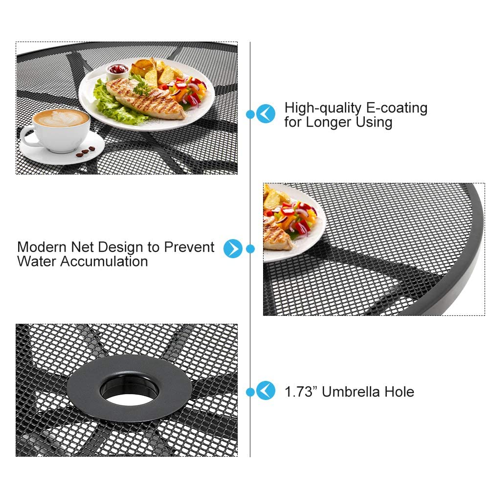 AECOJOY Metal Patio Table with 1.73" Umbrella Hole, Outdoor Round Dining Table