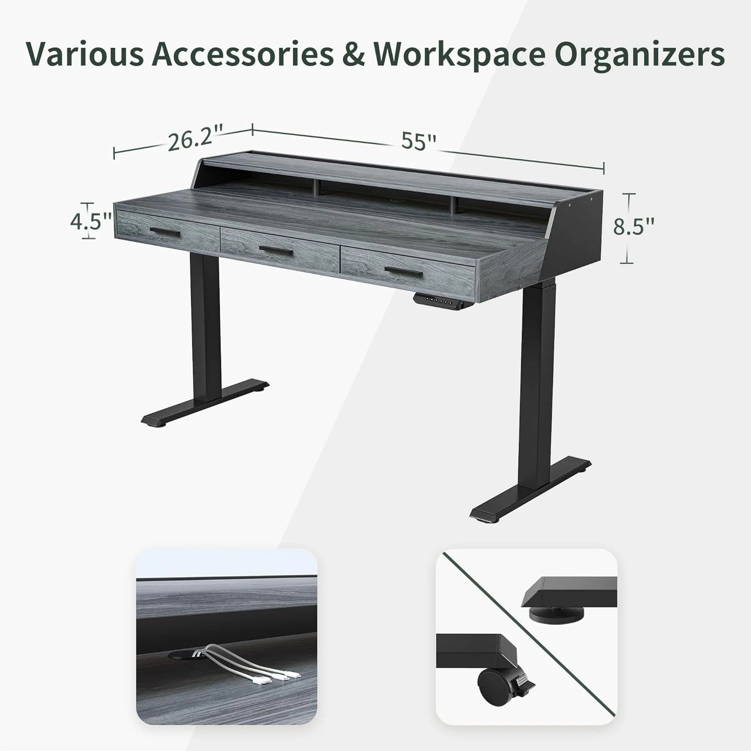 FEZIBO Electric Standing Desk with 3 Drawers & Monitor Shelves, 48 x 26 in Sit Stand Home Office Desk, Rustic Brown
