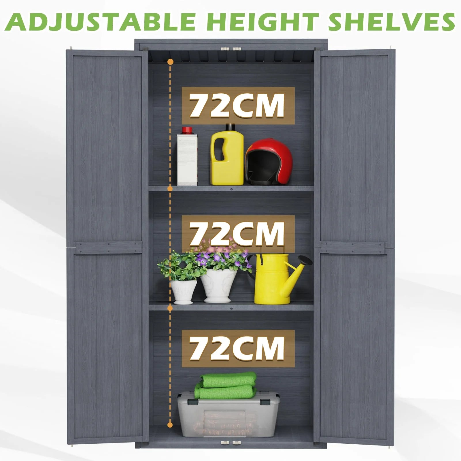 AECOJOY Outdoor Wooden Storage Cabinet Weatherproof, Garden Vertical Storage Shed with 3 Adjustable Shelves