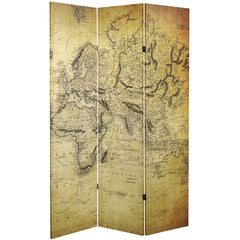 Oriental Furniture 6 Ft. Tall Vintage World Map Canvas Room Divider - 3 Panel