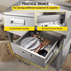 Commercial Work Table Workstation 24 x 42 Inches Commercial Food Prep Work Table with 2 Drawers. Undershelf and Backsplash. 992 lbs Load Stainless-Steel Kitchen Island for Restaurant. Home and Hotel