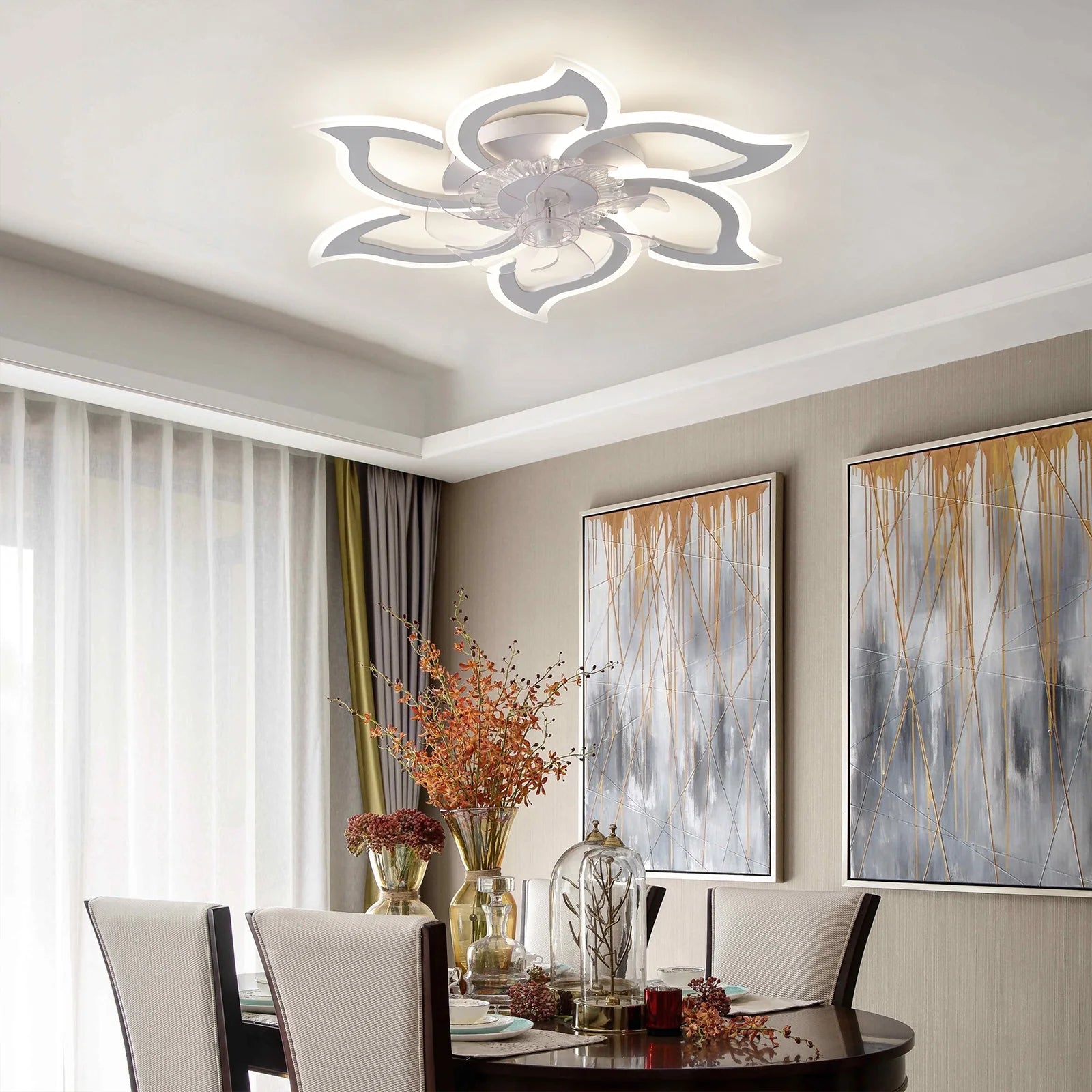 Garwarm Dimmable Ceiling Fan with Light and Remote Control, 27" Small Flush Mounted Ceiling Fan with LED Lights, APP and Remote Controlled, Modern, White