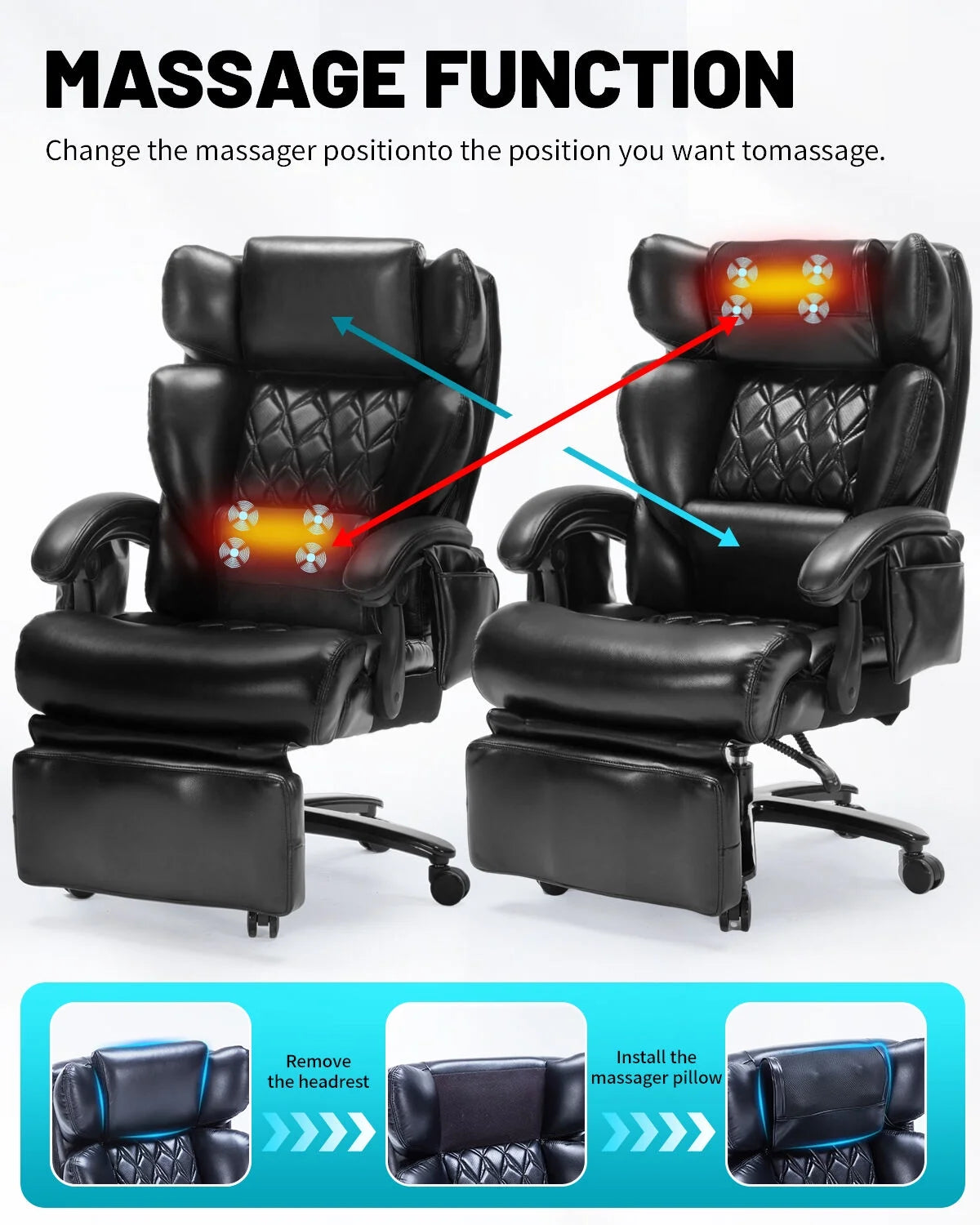 800 lb Relax Office Chair with Foot Support & 8 - Zone Soothing Warmth for Larger Users, Big and Tall Ergonomic Executive Tilt Desk Chairs for Home Office Managerial Use