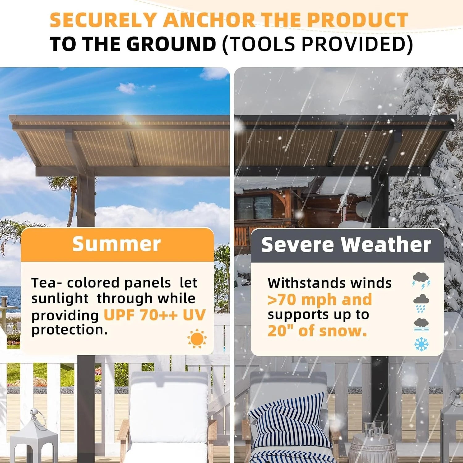 AECOJOY 12' x 10' Gazebo, Outdoor 10x12 Pergola Carport for Patio, Freestanding Lean to Hardtop Gazebo