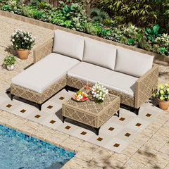 AECOJOY Outdoor Patio Furniture Set, 3 Pieces All Weather Wicker Rattan Sectional Sofa