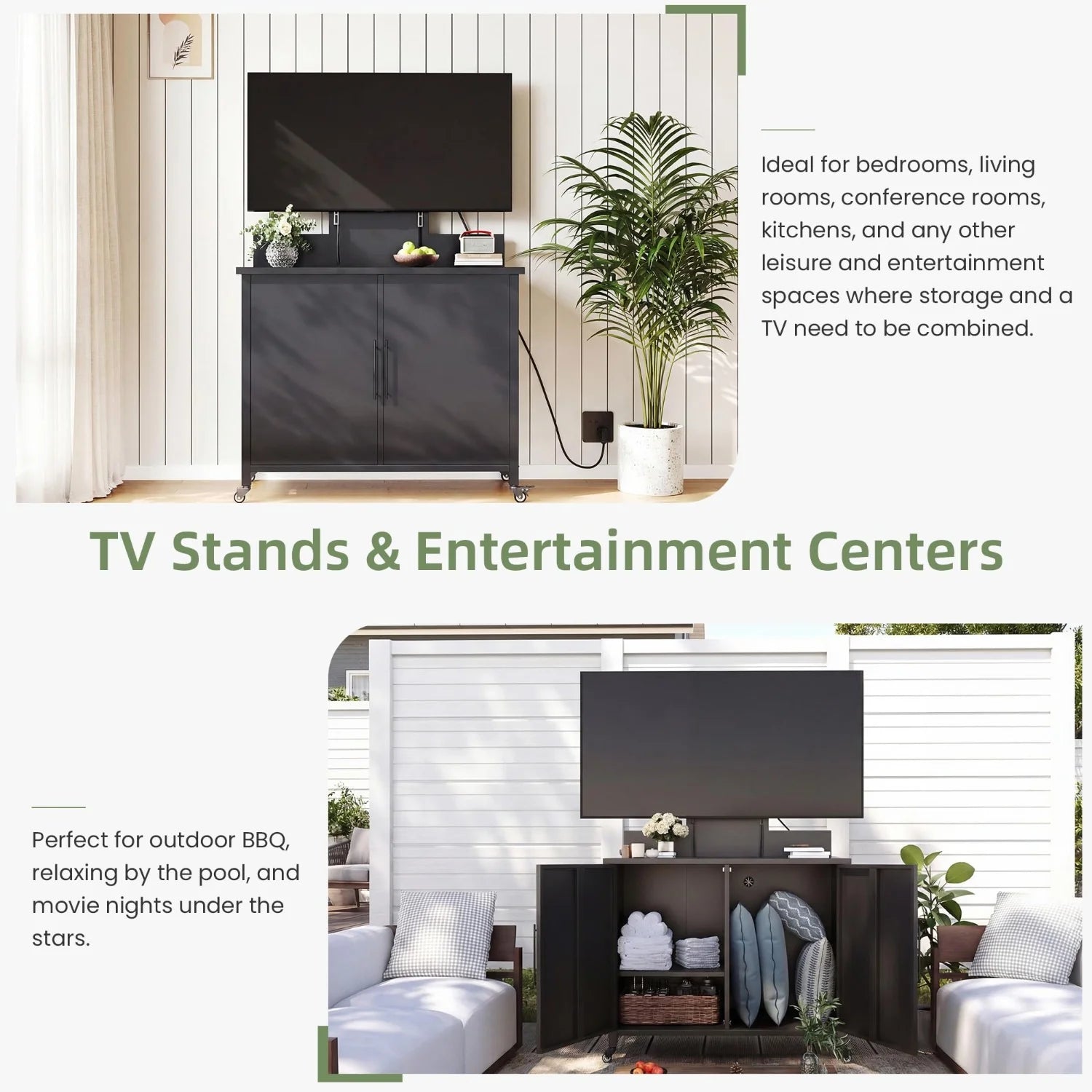 AECOJOY Outdoor Storage Cabinet with TV Mount for 40–85 Inch TVs, Outdoor TV Stand with Storage Cabinet Waterproof
