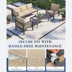 AECOJOY Aluminum Patio Furniture Set, 4 Pieces Outdoor Sectional Sofa Set, Beige