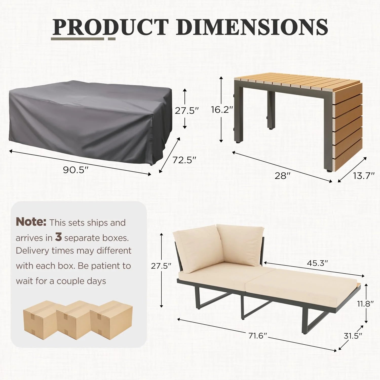 AECOJOY 4 Piece Metal Patio Furniture Set with Waterproof Cover, Convertible Outdoor Daybed with Coffee Table