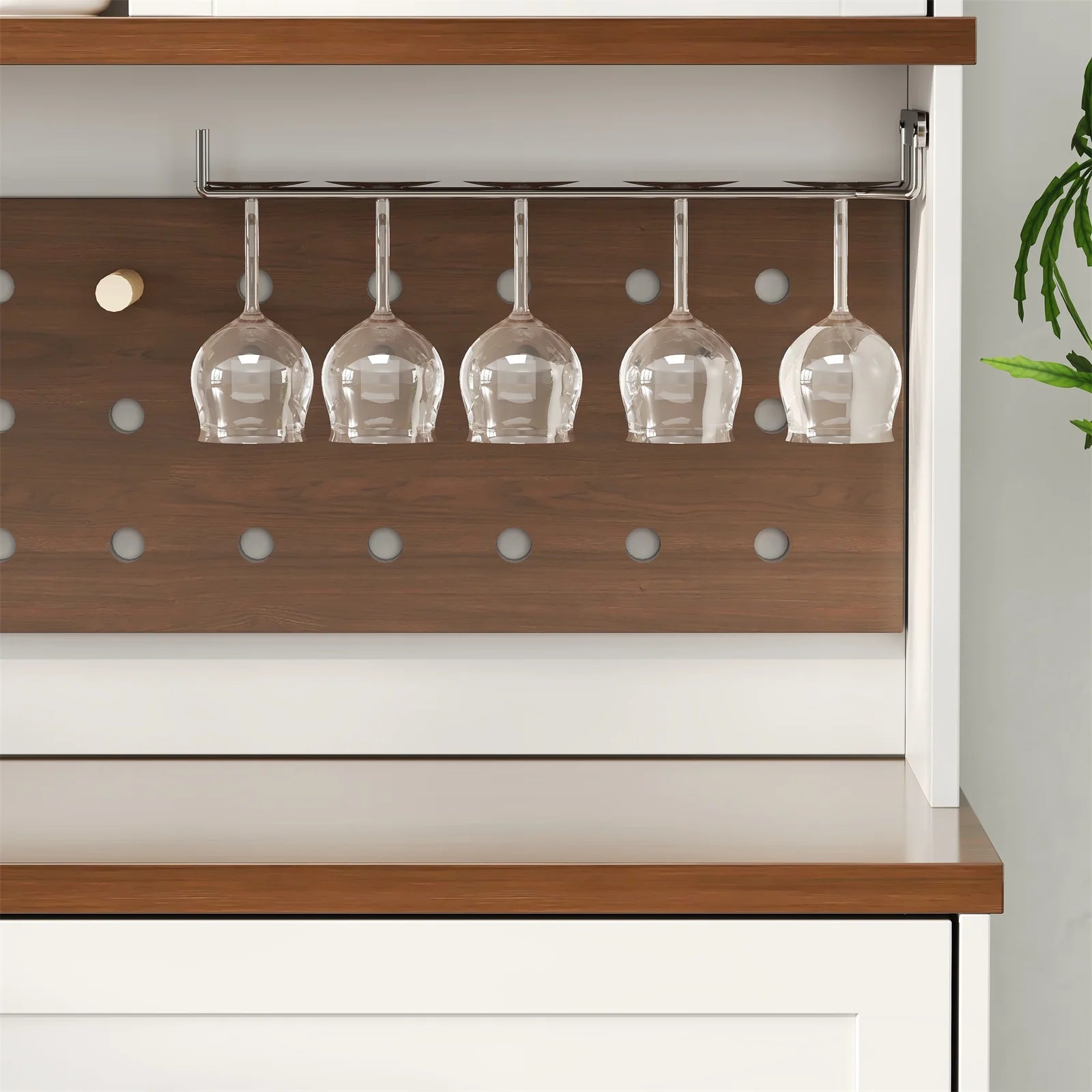 LAFGUR 72" Kitchen Storage Cabinet with Power Outlet & LED Light, Coffee Bar Cabinet with Drawers & Wine Glass Rack, Sideboard for Home, White