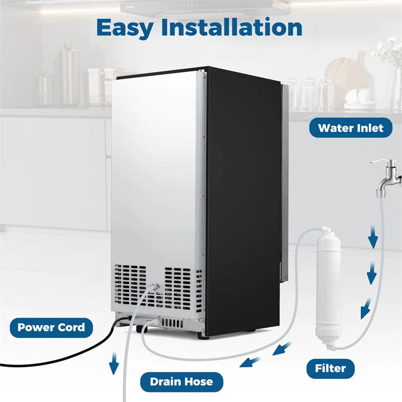 90 LBS/Day Commercial Undercounter Ice Maker, 15" Built-in Freestanding Ice Machine with Cooling Mode, 25 LBS Storage & Auto-Cleaning
